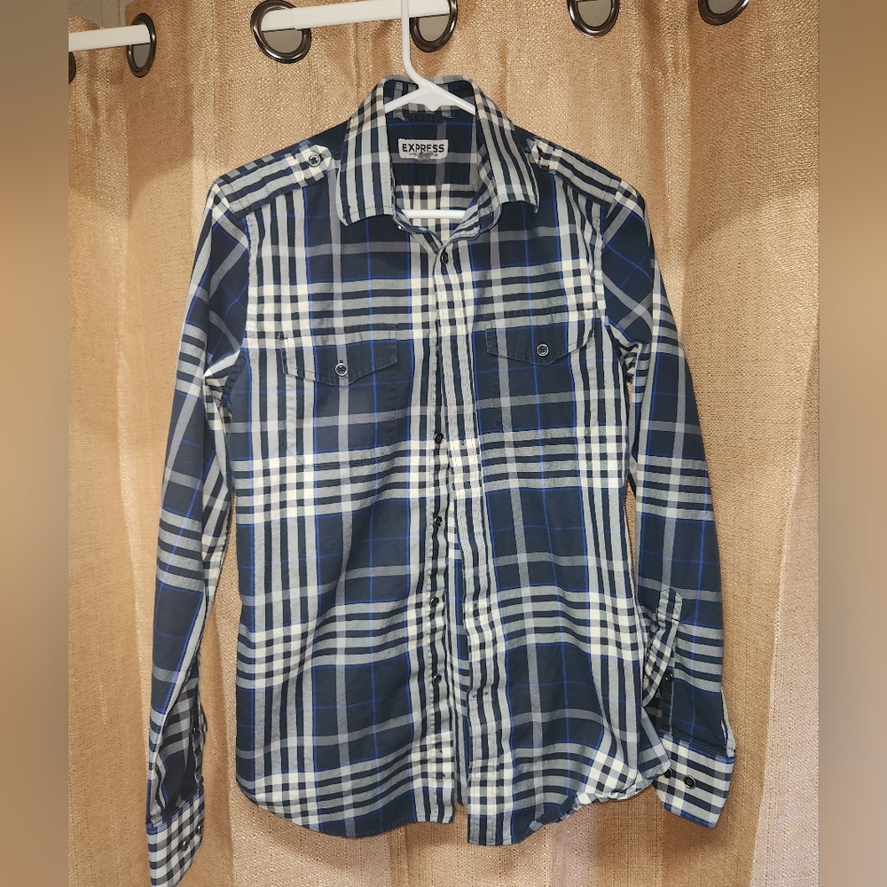 EUC Expess Men's Small Button Down Blue Plaid